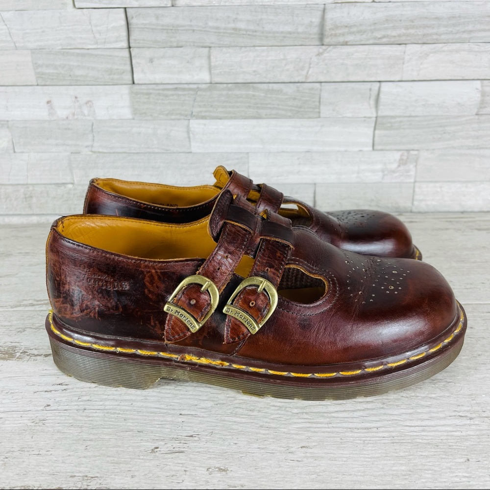 Dr. Martens Brown Leather Double Monk Mary Jane Shoes size 9.5